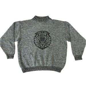 Vintage 1988 FIJI Men's Sweater Large Mock Neck Pullover Dragon Crest Gray Knit